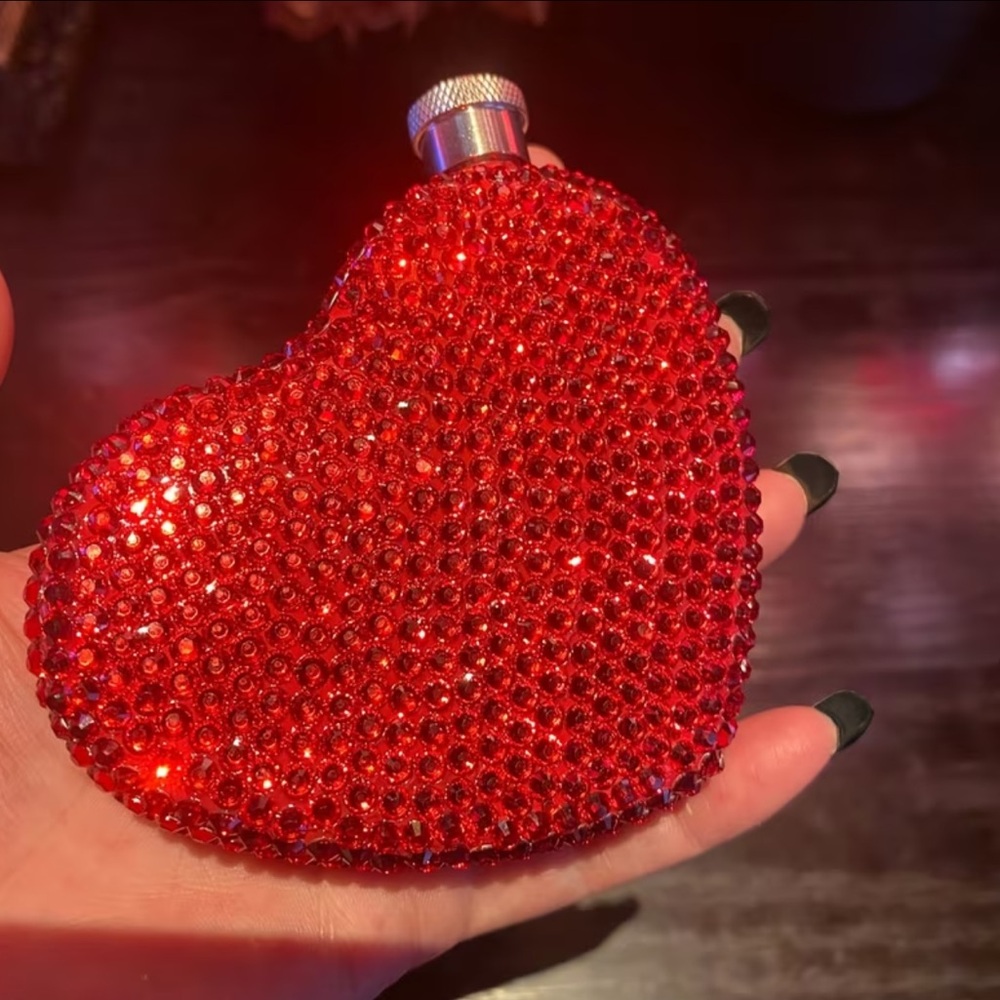 Red Heart-Shaped Rhinestone Flask